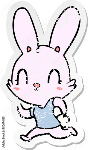 distressed sticker of a cute cartoon rabbit running © lineartestpilot