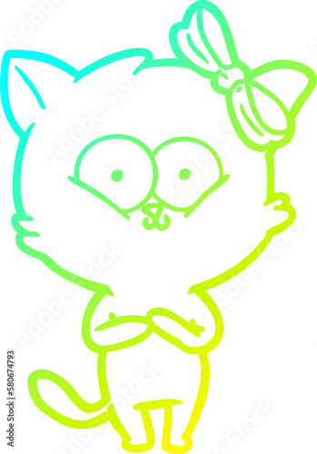 Fototapeta Naklejka Na Ścianę i Meble -  cold gradient line drawing cartoon cat