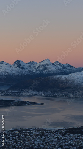 On the top of Mount Fløya, offers a fantastic view of the city of Tromso and the fjords
