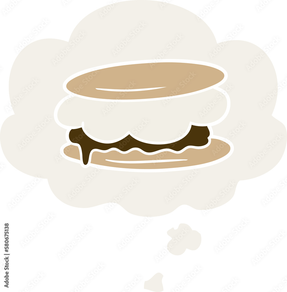 smore cartoon and thought bubble in retro style