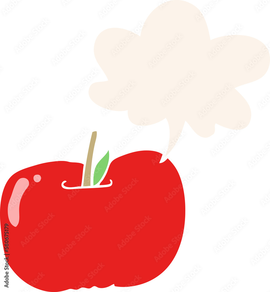 Obraz premium cartoon apple and speech bubble in retro style