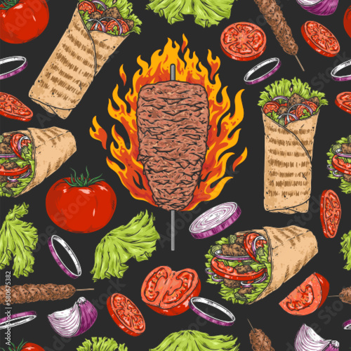 Donner kebab colorful seamless pattern