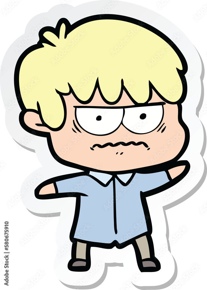 sticker of a annoyed cartoon boy