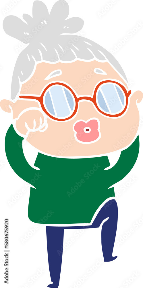 flat color style cartoon tired woman wearing spectacles flat color style cartoon tired woman wearing spectacles