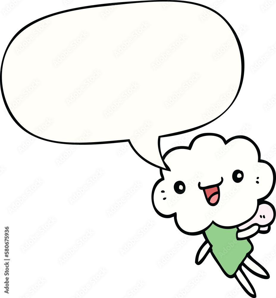 cartoon cloud head creature and speech bubble