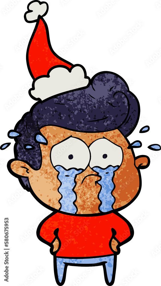 textured cartoon of a crying man wearing santa hat textured cartoon of a crying man wearing santa hat