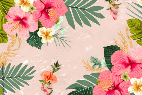 pastel background with bunch of colorful  red hibiscus flowers   spring theme concept  generative ai illustration