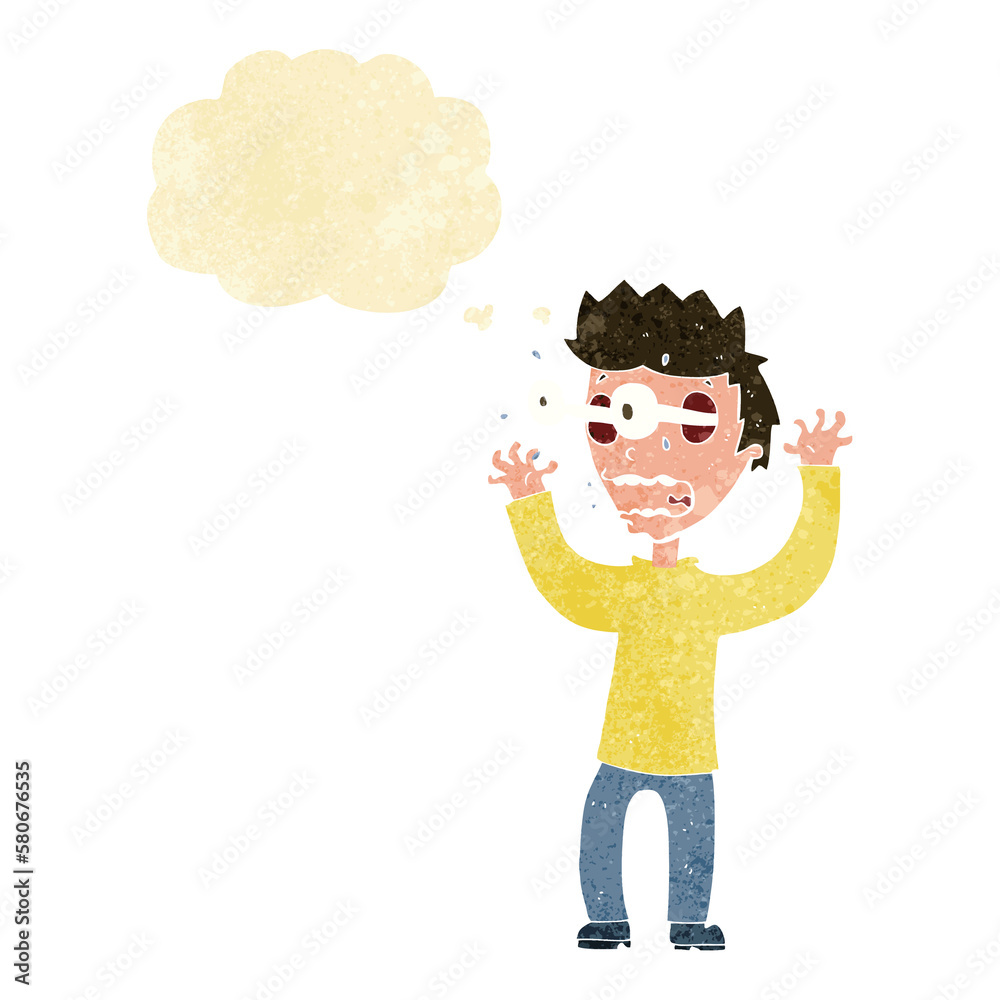 cartoon terrified man with thought bubble cartoon terrified man with thought bubble