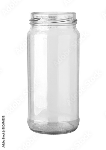 Open empty glass jar for food and canned food.