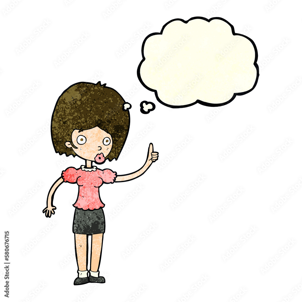 cartoon woman with idea with thought bubble cartoon woman with idea with thought bubble