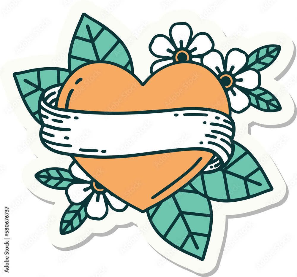 tattoo style sticker of a heart and banner tattoo style sticker of a heart and banner