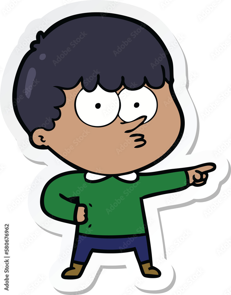 sticker of a cartoon pointing boy sticker of a cartoon pointing boy