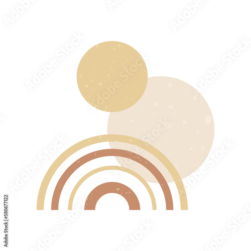 Boho style geometric design elements. Abstract shapes with texture. Neutral terracotta wall decor, cover, print, card, branding designs.
