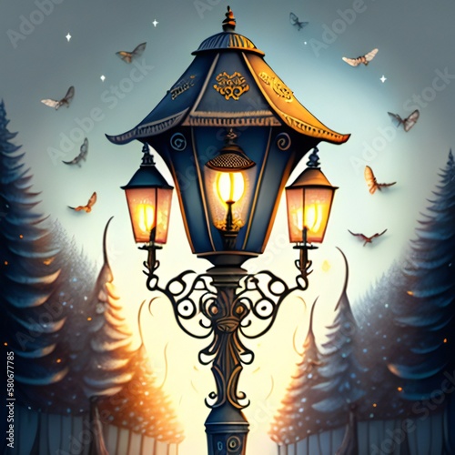 Moths Around The Streetlight Fairy-Tale Illustration - Generative A.I. Art © William