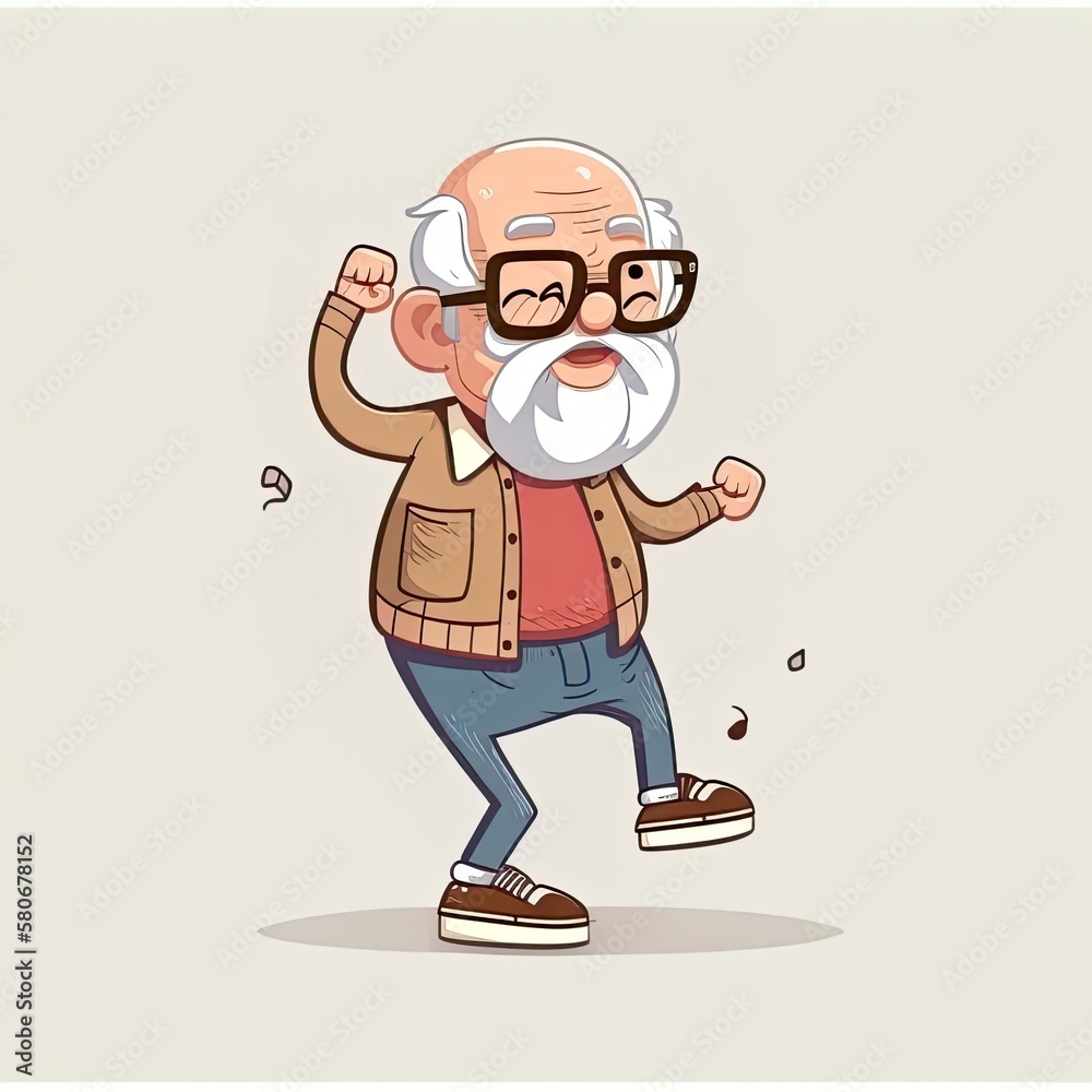 An old man with white hair dancing and celebrating the International Dance Day. Happy lifestyle. Generative AI