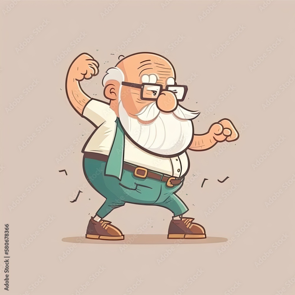 An old man with white hair dancing and celebrating the International Dance Day. Happy lifestyle. Generative AI