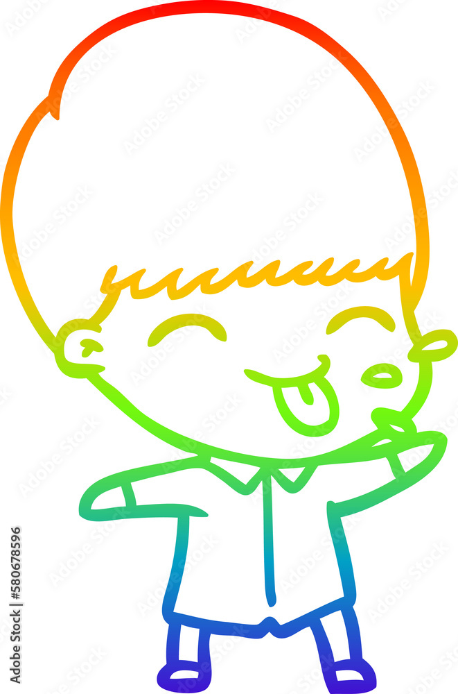 Obraz premium rainbow gradient line drawing funny cartoon boy