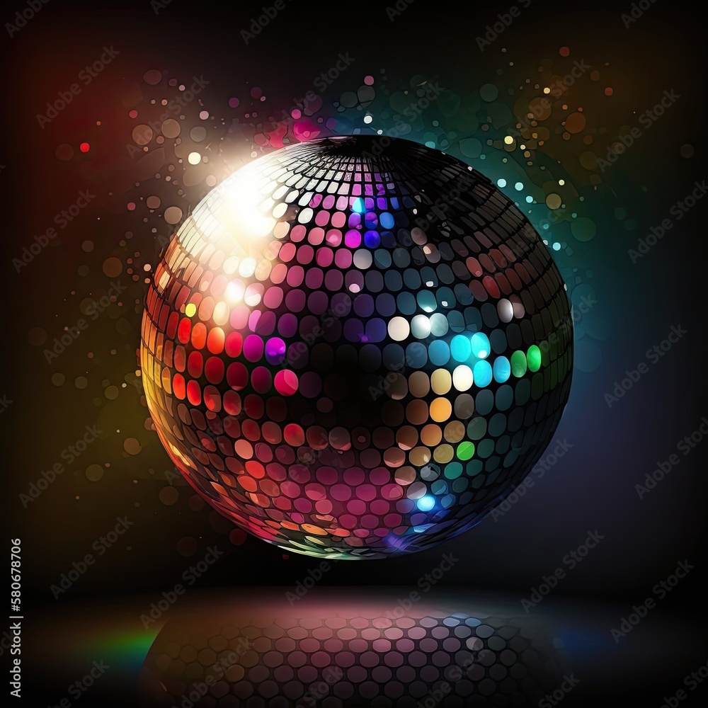 Obraz premium Colorful shiny sphere disco ball on a dark background. Generative AI
