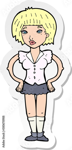 sticker of a cartoon woman with hands on hips