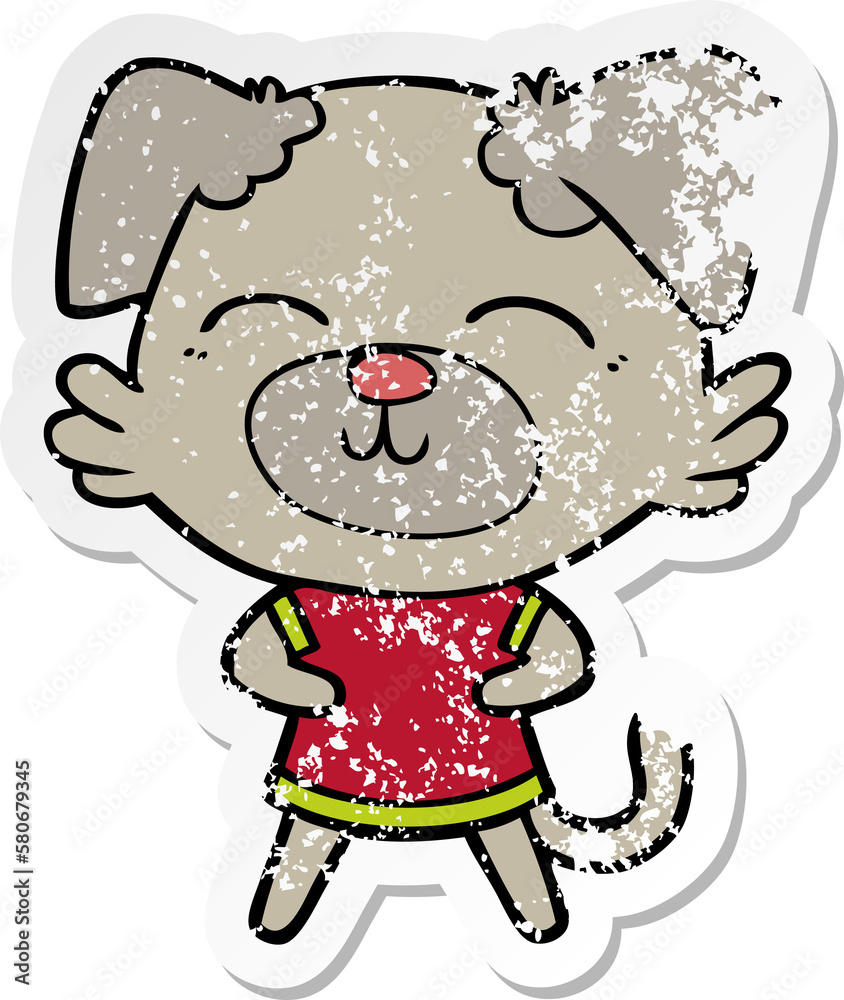 distressed sticker of a cartoon dog distressed sticker of a cartoon dog