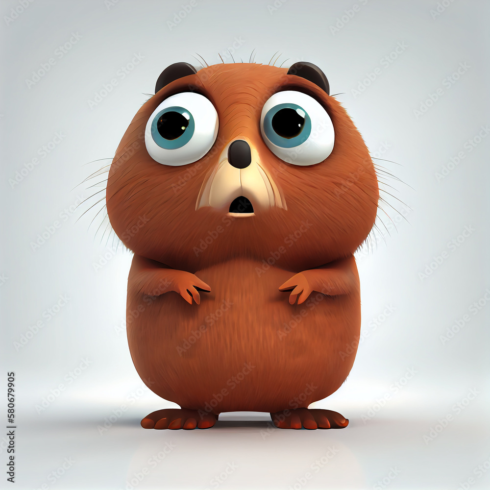 Obraz premium Adorable cartoon baby Beaver character isolated on white background. Generative AI