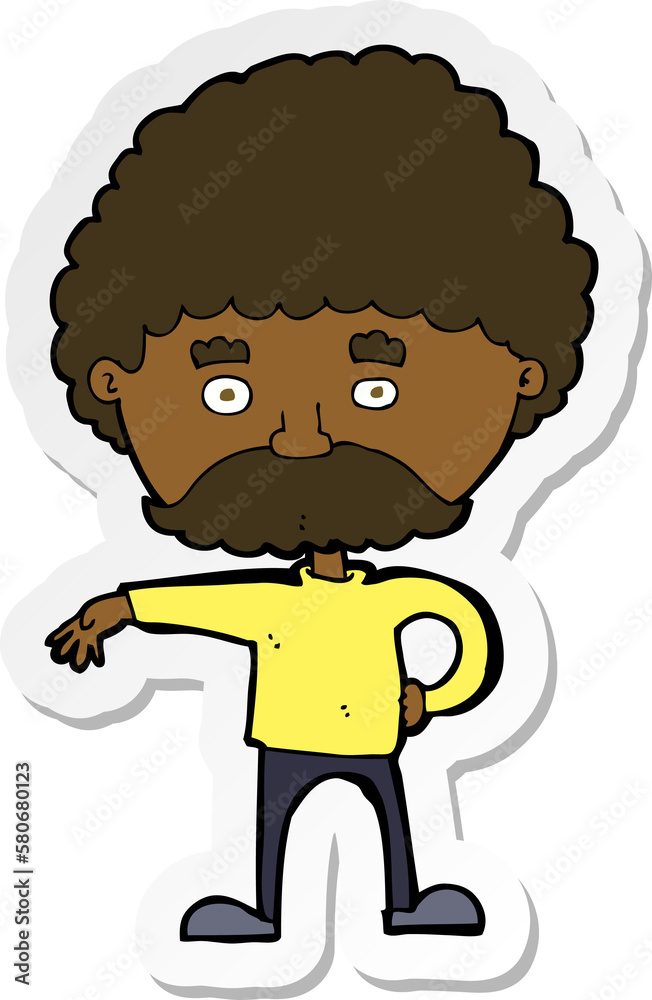Fototapeta premium sticker of a cartoon man with mustache making camp gesture