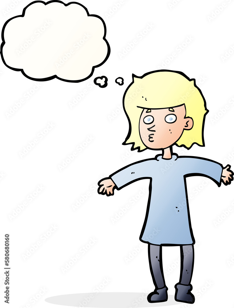 cartoon nervous woman with thought bubble cartoon nervous woman with thought bubble