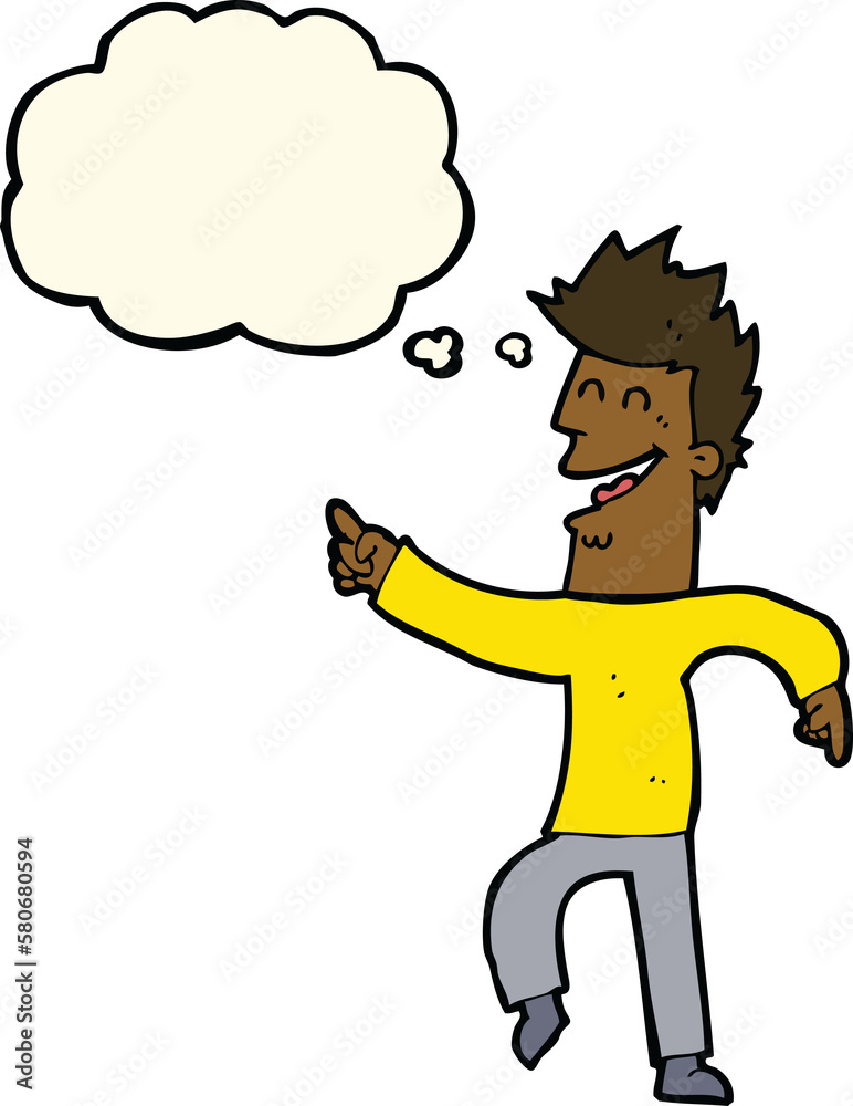 cartoon man pointing and laughing with thought bubble cartoon man pointing and laughing with thought bubble