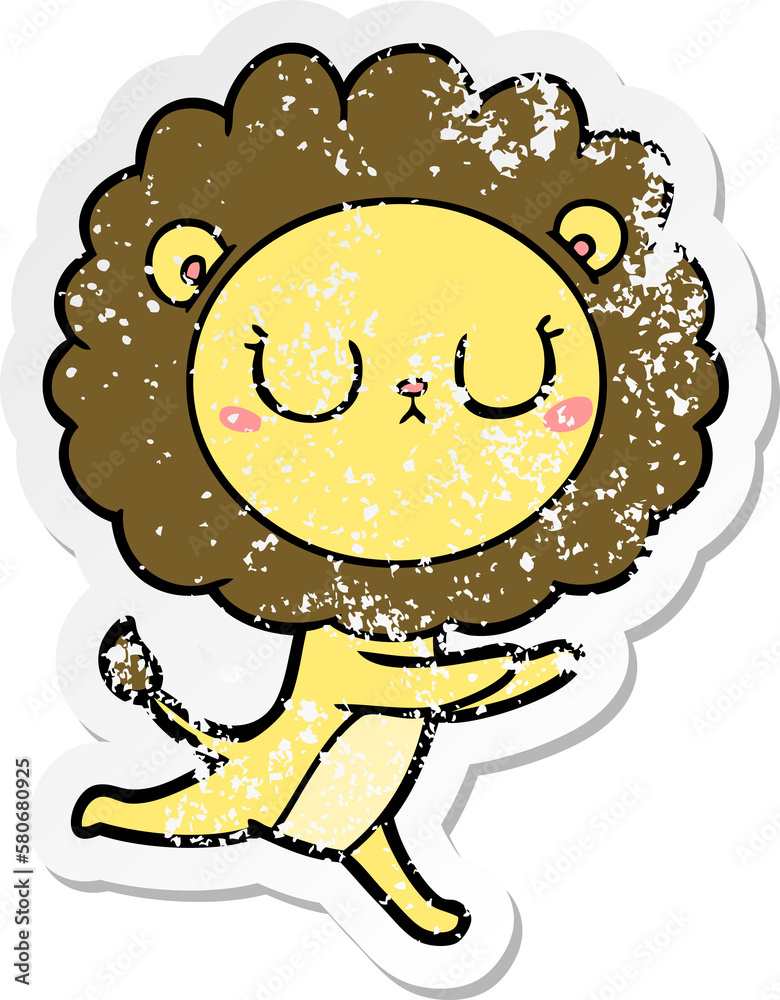 Obraz premium distressed sticker of a cartoon running lion