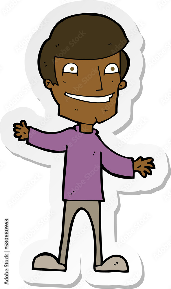 sticker of a cartoon grinning man sticker of a cartoon grinning man