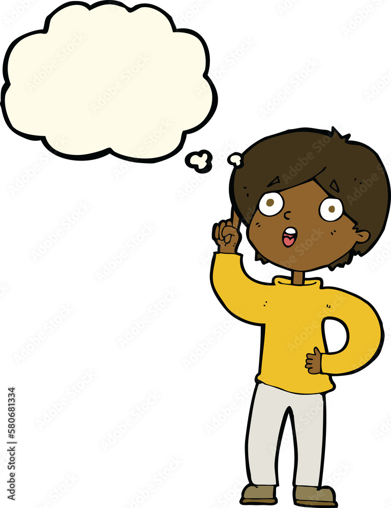 cartoon boy with idea with thought bubble cartoon boy with idea with thought bubble
