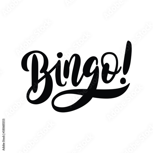 Bingo word. Black text on white background. Graphic logo design for print poster, card, game, lottery win concept casino banner Vector illustration