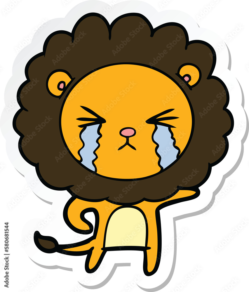 sticker of a cartoon crying lion sticker of a cartoon crying lion