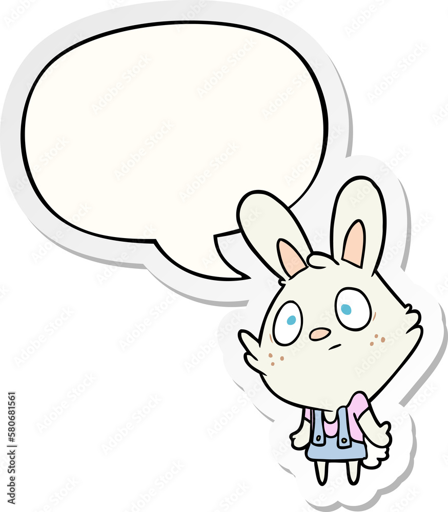 cute cartoon rabbit shrugging shoulders and speech bubble sticker cute cartoon rabbit shrugging shoulders and speech bubble sticker