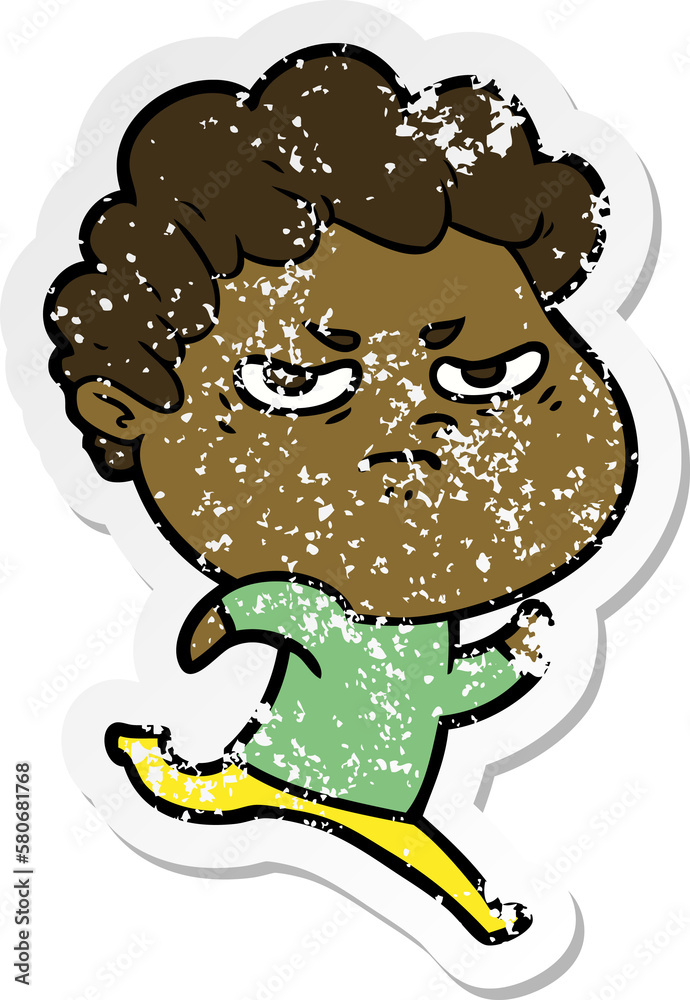 distressed sticker of a cartoon angry man distressed sticker of a cartoon angry man