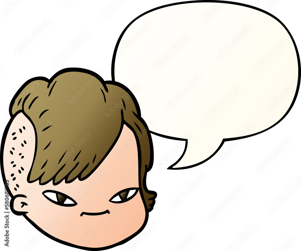 cartoon female face and speech bubble in smooth gradient style cartoon female face and speech bubble in smooth gradient style