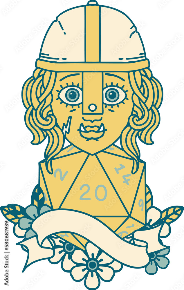 half orc fighter character with natural 20 dice roll illustration half orc fighter character with natural 20 dice roll illustration