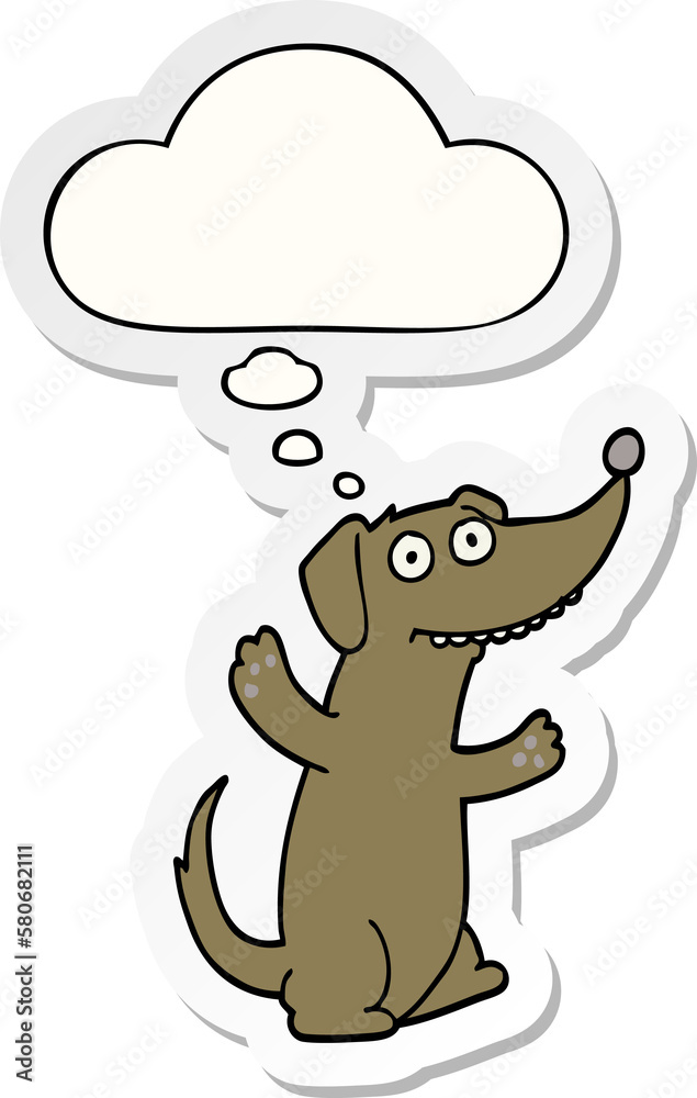 cartoon dog and thought bubble as a printed sticker cartoon dog and thought bubble as a printed sticker
