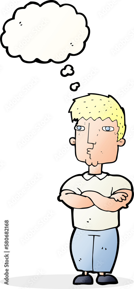 cartoon man with crossed arms with thought bubble cartoon man with crossed arms with thought bubble