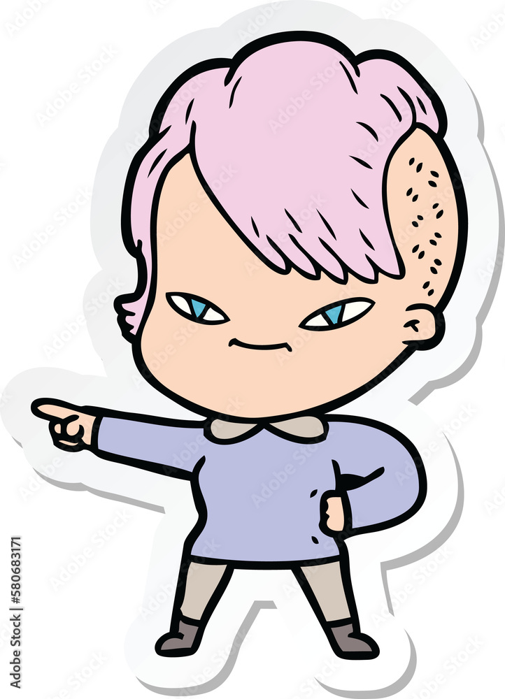 sticker of a cute cartoon girl with hipster haircut sticker of a cute cartoon girl with hipster haircut