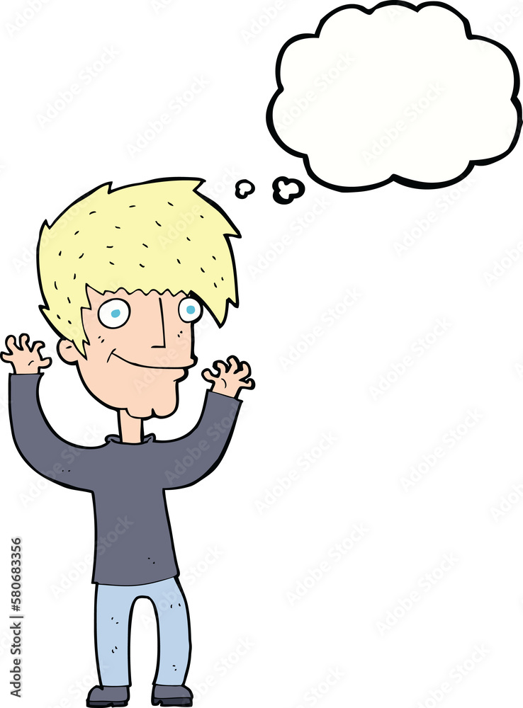 cartoon man waving arms with thought bubble cartoon man waving arms with thought bubble
