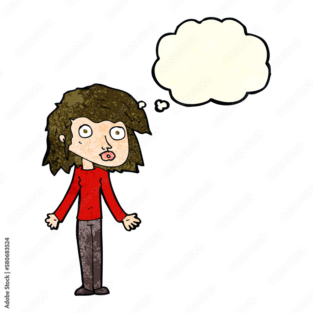 cartoon girl shrugging shoulders with thought bubble cartoon girl shrugging shoulders with thought bubble