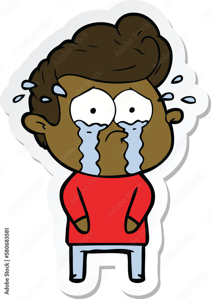 sticker of a cartoon crying man