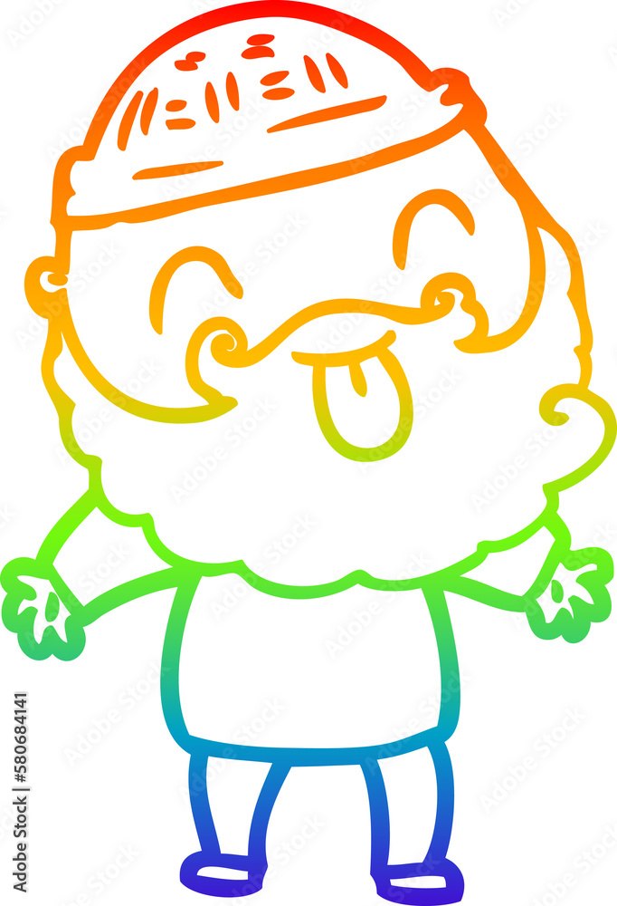 rainbow gradient line drawing man with beard sticking out tongue rainbow gradient line drawing man with beard sticking out tongue