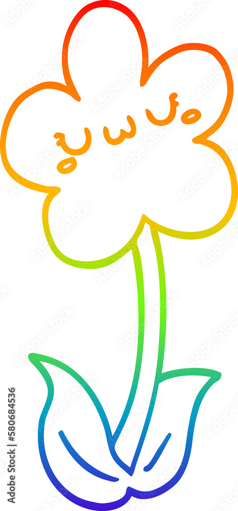 rainbow gradient line drawing cartoon flower