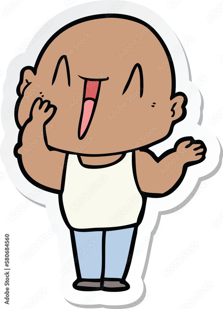 sticker of a happy cartoon bald man