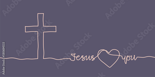 Cross and Jesus loves you text in thin lines style