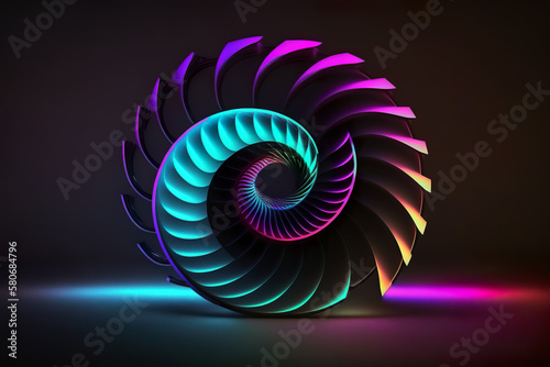 3D rendering, abstract background with colorful neon spiral lines. AI generated illustration, wallpaper.