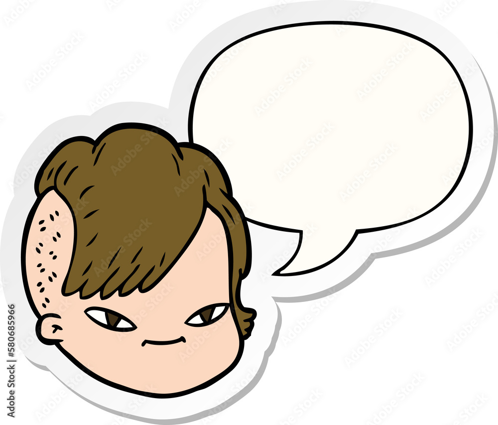 cartoon female face and speech bubble sticker cartoon female face and speech bubble sticker