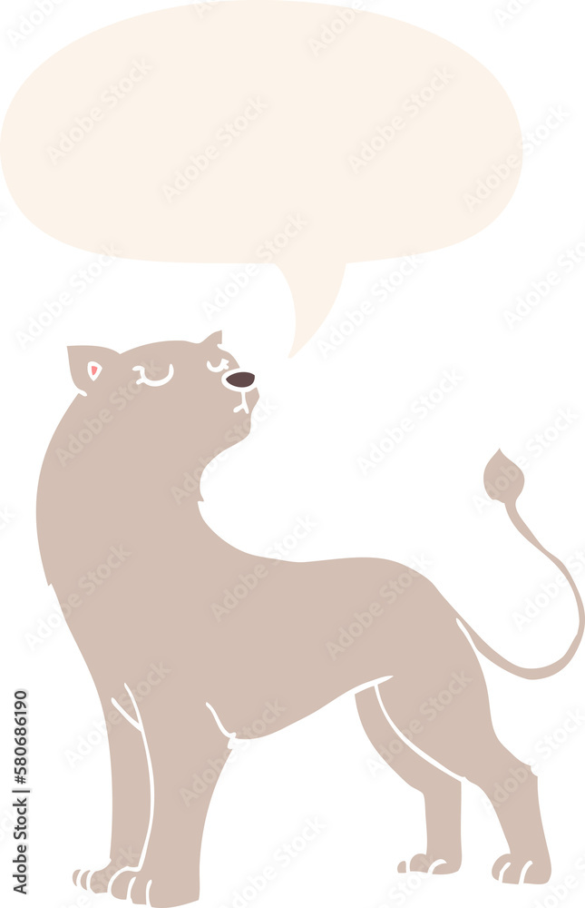 cartoon lioness and speech bubble in retro style cartoon lioness and speech bubble in retro style
